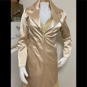 Blue asphalt gold sateenSpring jacket with belt